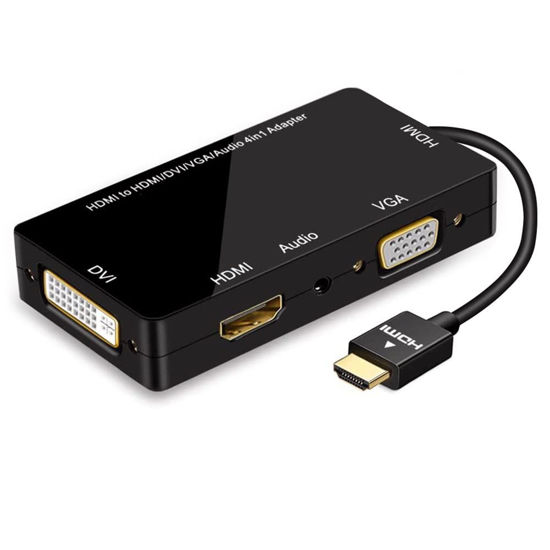 Picture of ConnBull 4-in-1 HDMI Adapter, Synchronous HDMI to VGA DVI HDMI Display Converter with Audio, 1080p Video for Laptop, Monitor, Projector (Black)