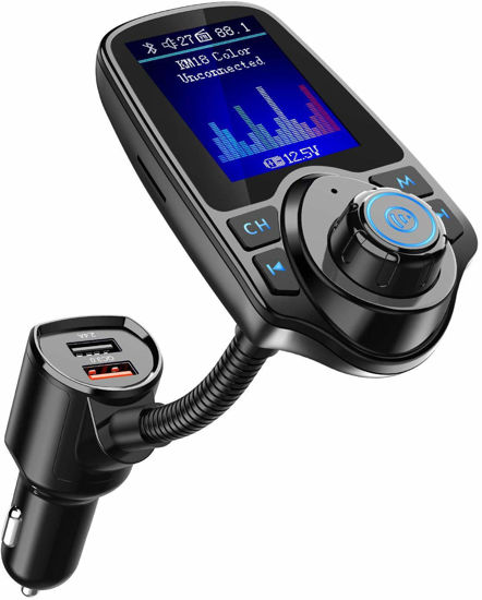 Picture of Nulaxy Wireless in-Car Bluetooth FM Transmitter Radio Adapter Car Kit W 1.8 Inch Display Supports TF SD Card and USB Car Charger for All Smartphones Audio Players-KM18 color