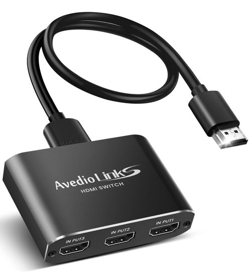 Picture of HDMI Switch 3-Port 4K@60Hz Aluminum Alloy[with 4FT HDMI 2.0 Cable], avedio links 4K HDMI Switcher, 3 Way HDMI Selector Switch, HDMI Switch 3 in 1 Out Support HDCP 2.2, HDR 10, for PS5, PS4 (Black)