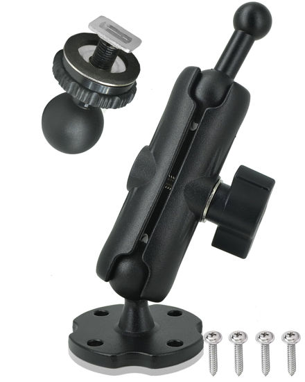 Picture of VAUBORTTI Aluminum GPS Mount, 17mm Ball Mount and T-Bolt Ball Mount 2 in 1,Fit for Garmin GPS & Backup Camera Monitor, Heavy-Duty Drill Base, Arm with 25mm/1inch Ball Joint