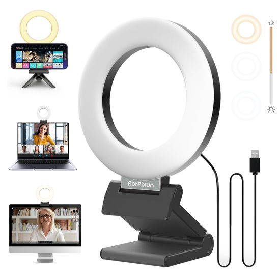 Picture of AorPixun Small Ring Light for Desk Video Conference Lighting 4'' Clip on Ring Light for Streaming Webcam Lighting Zoom Lighting Remote Working Video Call 3 Light Modes & 10 Brightness Levels