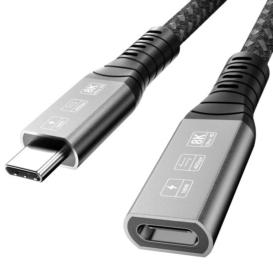 Picture of ConnBull Thunderbolt 4 Extension Cable 100W Compatible with Thunderbolt 3/4, 40Gbps, USB C 4.0 Extension Cable Extender Support 100W Charging / 8K@60Hz Video, USB3.1/3.2,2.62ft