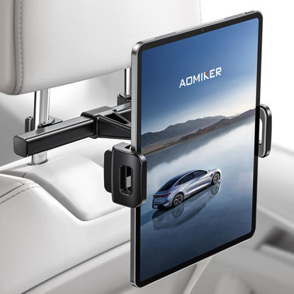 Picture of Aomiker Tablet Holder for Car Headrest - 4"~12.9" Universal iPad Car Mount for Back Seat, Road Trip Essentials for Kids, for iPad Pro 12.9/10.5/9.7, iPad Air mini 6 5 4 3 2, Galaxy Tab, iPhone - Black