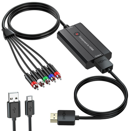 Picture of Male Component to HDMI Converter for DVD/STB/VHS with Female Component to Display on HDTVs(Not for 240P PS1 Games), 1080P YPbPr to HDMI Converter Adapter