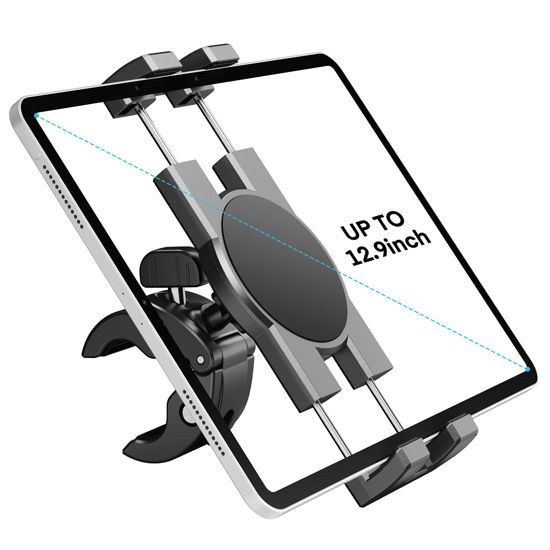 Picture of KDD Spin Bike Tablet Holder Mount, Phone iPad Holder Stand Exercise Bike Handlebar Mount for Stationary Bicycle, Treadmill, Microphone Stand, Fit for iPad Pro 12.9, Galaxy Tabs, iPhone(4.7-13”)