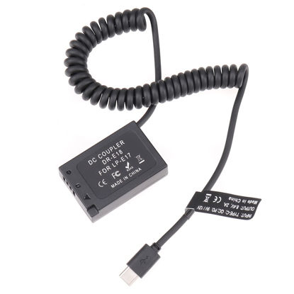 Picture of FocusFoto USB-C Type-C to Full Decoded LP-E17 Dummy Battery DR-E18 Coupler Power Adapte Spring Cable for Canon EOS R8 R10 RP 77D 200D Mark II 250D 750D 760D 800D 850D；Rebel T6i T6s T7i T8i SL2 Camera