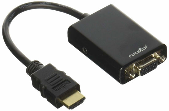 Picture of Rocstor Y10C120-B1 HDMI to VGA Adapter Converter M/F - 6”- for Ultrabook, Laptop, Monitor, Projectors, PC - 1920x1080-1 x HDMI Male Digital Audio/Video - 1 x HD-15 Female VGA, Black