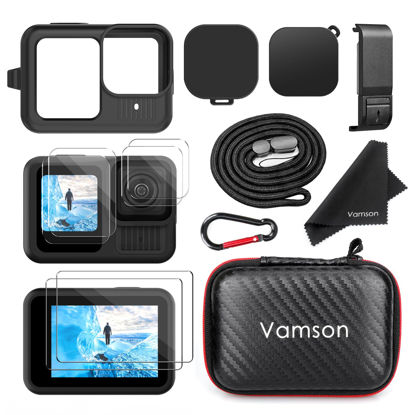 Picture of Vamson Silicone Sleeve Case for GoPro Hero 13 Black,Storage Case & Battery Side Cover&Screen Protectors& Lens Caps&Lanyard for Go Pro Hero 13 Black Accessories Kit - Black