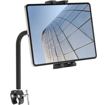 Picture of Exercise Bike Tablet Holder, Treadmill Spin Bike Gooseneck Adjustable Arm Mount, Microphone Stand Tablet Holder Stationary Handlebar Tablet Holder Compatible with iPad 4.7-12.9" Tablets Smartphones