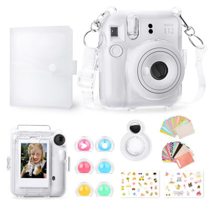 Picture of Rieibi Accessories for Fujifilm Instax Mini 12, Gift Bundle Includes Clear Instax Mini 12 Case with Strap, Mini Photo Album, Selfie Mirror, DIY Stickers, Color Filter (No Camera) - White