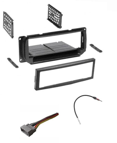 Picture of Single Din Car Stereo Radio Kit, Wire Harness, Antenna Adapter Made for Chrysler Dodge Jeep: 2002-2005 Ram 1500, 2003-2005 Ram 2500/3500, 2003-2006 Wrangler, 2002-2004 Grand Cherokee + More