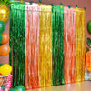 Picture of LOLStar Hawaiian Luau Party Decorations, 2 Packs of 3.3x6.6 ft Green Brown and Yellow Foil Fringe Curtains Tinsel Photo Booth Props, Streamer Backdrop for Hawaiian Tropical Party Decorations