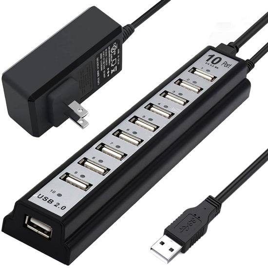 Picture of Powered USB Hub 2.0, VIENON 10-Port USB Hub USB Extender Splitter (Support Smart Charging + Faster Data Transfer) with Individual LED Indicator Light for MacBook, PC, Laptop, All-in-One