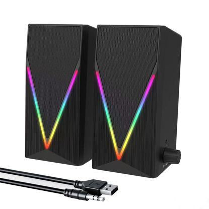 Picture of Uakinat USB Computer Speakers,Desktop Speakers with 6 Colorful RGB Lights,Computer Speakers with 3.5 mm Aux,USB Powered Speakers Headphone-in for PC/Laptop/Monitor/Tablet Phone