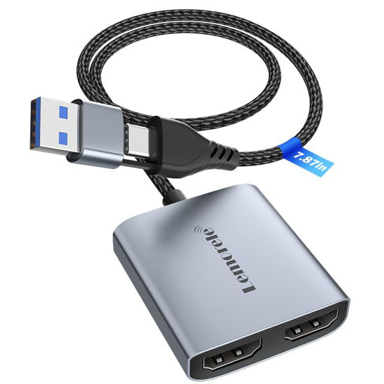 Picture of Lemorele Video Capture Card USB C to Dual HDMI 1080P 60Hz, HDMI Capture Card with USB A Adapter Adjustable, Live Game Streaming Video Recorder for Windows, Mac Gaming Conference ETC..