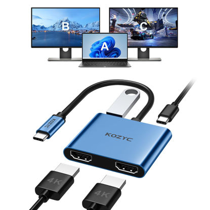 Picture of KOZYC USB C to Dual HDMI Adapter 4K@30Hz, USB C Hub Multiport Adapter with 2xHDMI, USB 3.0, 100W PD, Support USB C to HDMI Splitter Extended Display (MST Only Support Windows), Blue