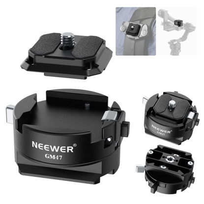 Picture of Neewer GM47 Quick Release Plate Kit, Quick Switch Auto Lock Square QR Camera Tripod Mount Plate & Clamp Base Compatible with Arca Swiss DJI Ronin RS 4 Pro RS 3 RS 2 Peak Design Capture V3 Camera Clip