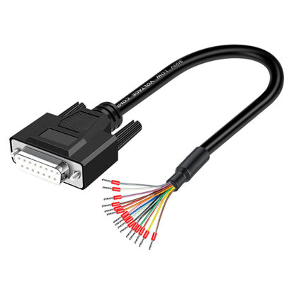 Picture of ANMBEST DB15 Female Solderless Breakout Connector with 5Ft 26AWG Replacement Cable, Plastic Shell RS232 D-SUB Serial to 15-Pin Port Terminal Female Adapter Connector Breakout Board