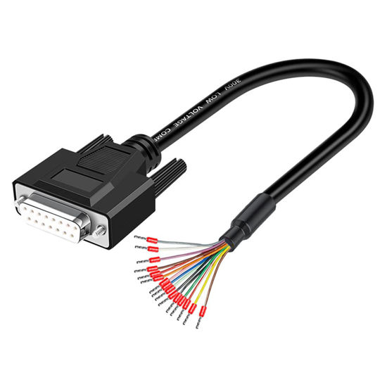 Picture of ANMBEST DB15 Female Solderless Breakout Connector with 5Ft 26AWG Replacement Cable, Plastic Shell RS232 D-SUB Serial to 15-Pin Port Terminal Female Adapter Connector Breakout Board