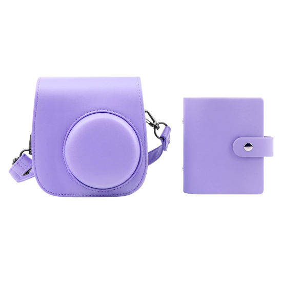 Picture of Protective Camera Case for Fujifilm Instax Mini 11 12 9 Instant Camera with Instax Mini Album, Photo Album for Fujifilm Instax Mini Camrea, PU Leather Bag Cover with Removable Adjustable Strar (Purple)