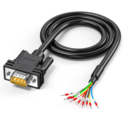 Picture of JUXINICE DB9 Connector RS232 Serial Cable-5FT,DB9 Male to Bare Wire with Cable Marker,D-SUB 9-Pin Connector RS232 to Bare Wire Cable,9 Wire All Provided with Wiring Terminals-Black-1.5M