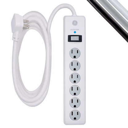 Picture of GE 6-Outlet Surge Protector, 10 Ft Extension Cord, Power Strip, 800 Joules, Flat Plug, Twist-to-Close Safety Covers, UL Listed, White, 14092