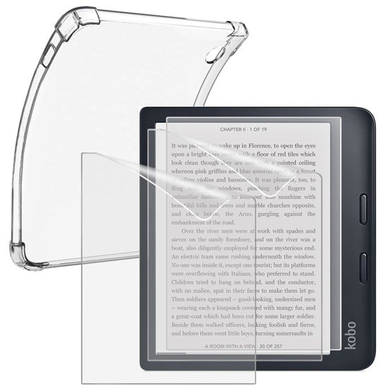 Picture of HUADU eBook-Reader Screen Protector (3+1Pack) Compatible for Kobo Libra Colour 7 Inches/Kobo Libra 2, PET Screen Protective Film Anti-Scratch High Definition and Soft Clear TPU Protective Case