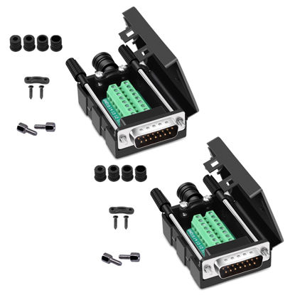 Picture of ANMBEST DB15 Solderless Serial to 15-pin Port Terminal Male Adapter Connector Breakout Board with Case Long Bolts Nuts (2PCS Male)