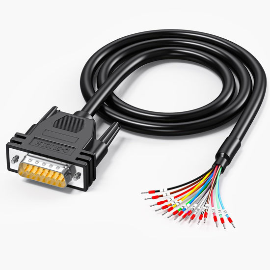 Picture of JUXINICE DB15 Male to Bare Wire with Cable Marker 3.3ft,D-SUB 15-Pin Connector to Open End Wire Cable,DB15 Cable15 Wire All Provided with Wiring Terminals -Black