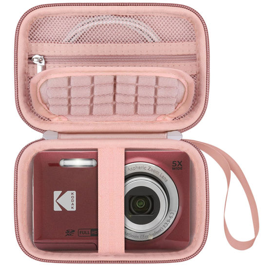 Picture of Elonbo Camera Carrying Case for KODAK PIXPRO FZ55/ FZ53/ FZ45/ FZ43 16MP Digital Camera, Vlogging Camera Storage Holder Trave Bag, Mesh Bag Fits Batteries, Cable, Memory Card, Card Reader,Rose Gold