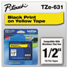 Picture of Brother Genuine P-Touch TZE-631 Tape, 1/2" (0.47") Standard Laminated P-Touch Tape, Black on Yellow, Laminated for Indoor or Outdoor Use, Water Resistant, 26.2 Feet (8M), Single-Pack