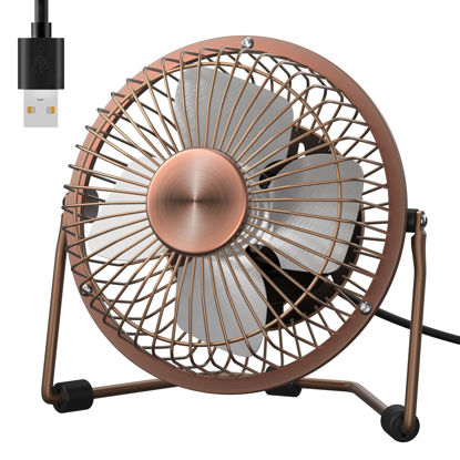 Picture of Zuvas Desk Fan Quiet Small USB Fan 360° Rotation Portable Table Fan 2 Speed Mini Personal Fan Air Cooling Electric Fan for Home Office Bedroom Travel Camping, 4 inch Bronze