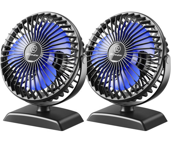 Picture of JZCreater USB Desk Fan, 2Pack USB Fan, 360 Rotation Desktop Fan with 3 Speed, Table Personal Cooling Fan, Quiet Mini Desk Fan, USB Powered, Small Fan for Home Office Bedroom Car Travel, Black Blue