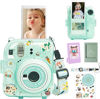 Picture of wogozan Clear Case for Fujifilm Instax Mini 12 Instant Film Camera with Upgraded Photo Pocket Holds 10 Films on Back and Adjustable Strap - Glitter Green(No Camera)