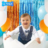 Picture of LOLStar Blue Dog Party Decorations,2 Packs of 3.3x6.6 ft Orange Blue and Light Blue Foil Fringe Curtains, Blue Dog Birthday Party Supplies,Blue and Orange Tinsel Photo Booth Prop for Blue Dog Backdrop