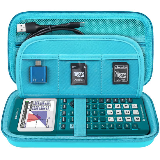 Picture of Elonbo Carrying Case for Texas Instruments TI-84 Plus CE/TI-84 Plus/TI-83 Plus CE/Casio fx-9750GII Color Graphing Calculator, Extra Mesh Pocket Fits Charging Cable, Charger, Manual, Green