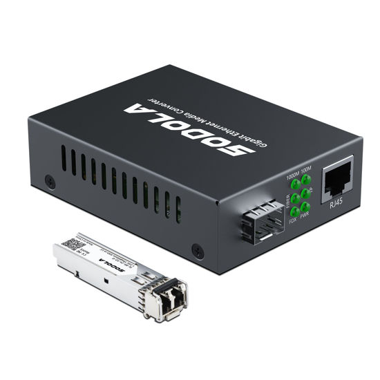 Picture of SODOLA Gigabit Ethernet Media Converter, Multi Mode Dual LC Fiber to Ethernet RJ45 Converter for 10/100/1000Base-Tx to 1000Base-SX(with a SFP MMF 850-nm Module), up to 550-m