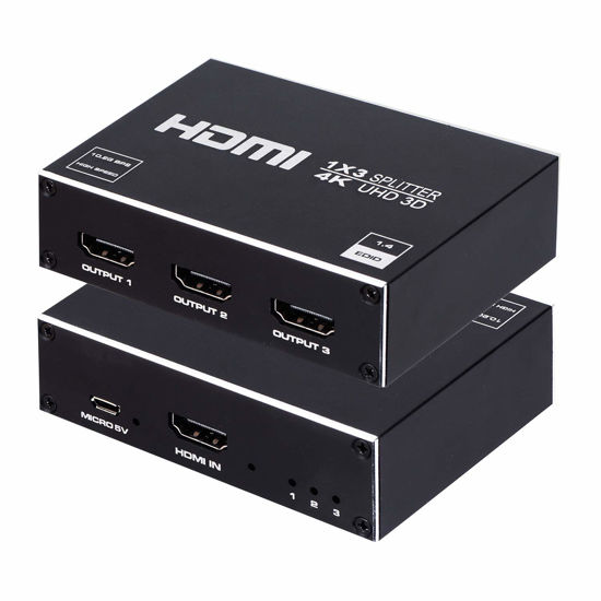 Picture of 1x3 HDMI Splitter, 1 in 3 Out HDMI Splitter Audio Video Distributor Box Support 3D & 4K x 2K Compatible for HDTV, STB, DVD, PS3, Projector Etc