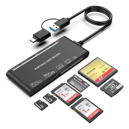 Picture of USB C USB3.0 Multi Card Reader for SD, CF, Micro SD, XD, MS Cards - 7 in 1 Adapter Hub for Windows, Mac, Linux, Android