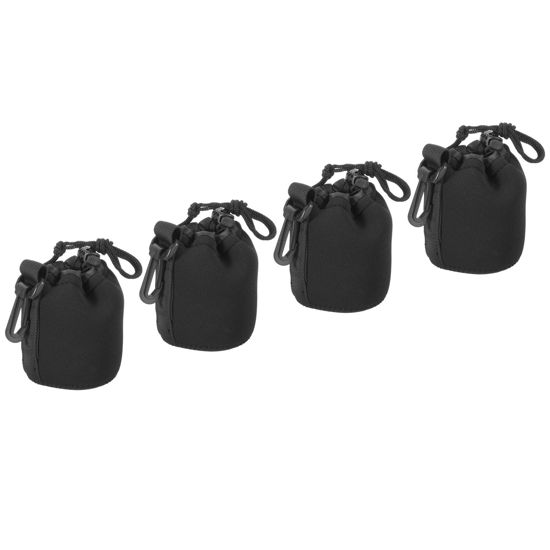 Picture of PATIKIL Camera Lens Bag, 4 Pcs 3.1" ID x 3.9" H Drawstring Lens Pouch with Thick Protective Neoprene, Lens Case for DSLR Camera Lens, Water Coffee Cups Black