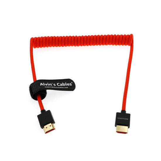 Picture of Alvin's Cables 8K 2.1 Full HDMI Braided Coiled-Cable for Atomos Ninja-V 4K-60P Record from Z-CAM for Canon-C70, for Sony A7S3,A9,A74(18 to 28 Inch)