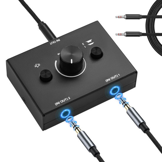 Picture of 3.5mm Stereo Audio Switch Audio Switcher Passive Speaker Headphone Manual Selector Splitter Box Audio Sharing