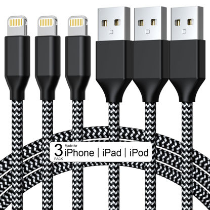 Picture of 3 Pack iPhone Charger 10 FT Apple MFi Certified Fast Charging Lightning Cable Nylon Braided High Speed Transfer Cord for iPhone 14 13 12 11 Pro Max XR XS X 8 7 6 Plus iPad and More