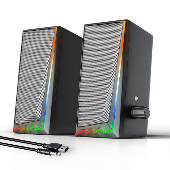 Picture of Computer Speakers with 3.5 mm Aux,Desktop Speakers with Various Colorful RGB Lights,Gaming Speakers with Volume Control,Computer Speakers for PC/Desktop Monitor/Laptop/Tablet Phone