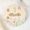 Picture of Baby Monthly Milestone Cards - Wooden Monthly Milestone Discs - Newborn Photography Props to Document Your Baby´s Growth - Baby Announcement Sign (Circle Flower)