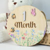 Picture of Baby Monthly Milestone Cards - Wooden Monthly Milestone Discs - Newborn Photography Props to Document Your Baby´s Growth - Baby Announcement Sign (Circle Flower)