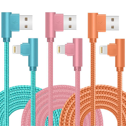 Picture of iPhone Charger, 3 Pack 10FT 90 Degree Charging Cable MFi Certified USB Lightning Cable Nylon Braided Fast Charging Cord Compatible for iPhone 14/13/12/11/X/Max/8/7/6/6S/5/5S/SE/Plus/iPad (10FT)