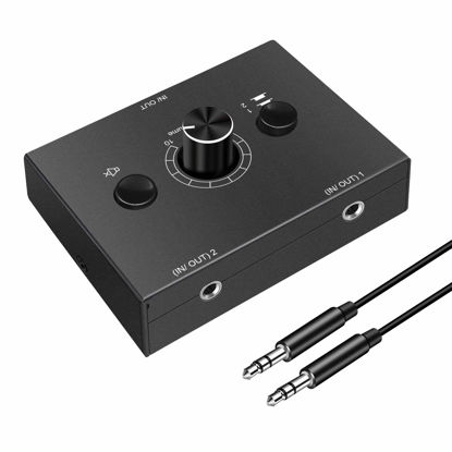 Picture of 3.5mm Audio Switcher, 2 Input 1 Output / 1 Input 2 Output Audio Splitter Switcher, Audio Switcher Box, One-Key Mute Button, No External Power Required