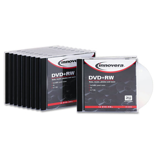 Picture of Innovera 46846 DVD+RW Discs 4.7GB 4X w/Slim Jewel Cases Silver 10/Pack