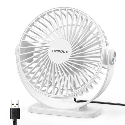 Picture of TriPole Small Desk Fan USB Powered Personal Fan 3 Speeds Strong Airflow Mini Fan 360°Rotation Portable Fan 5.1 Inch Table Fan for Home Office Bedroom Desktop, White, 4.9ft Cable